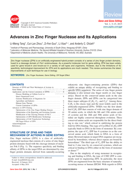 Advances in Zinc Finger Nuclease and Its Applications