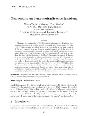 New Results on Some Multiplicative Functions
