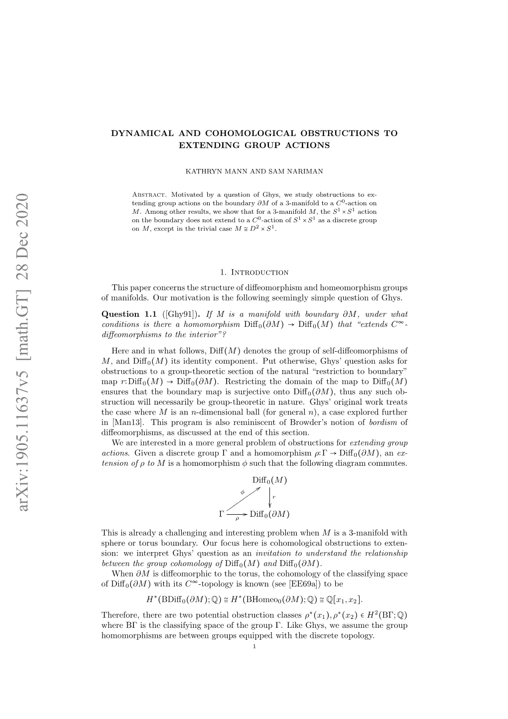 Arxiv:1905.11637V5 [Math.GT] 28 Dec 2020 Hr Γi H Lsiyn Pc Ftegopγ Iegy,W Assum We Top Ghys, Discrete Like the Γ