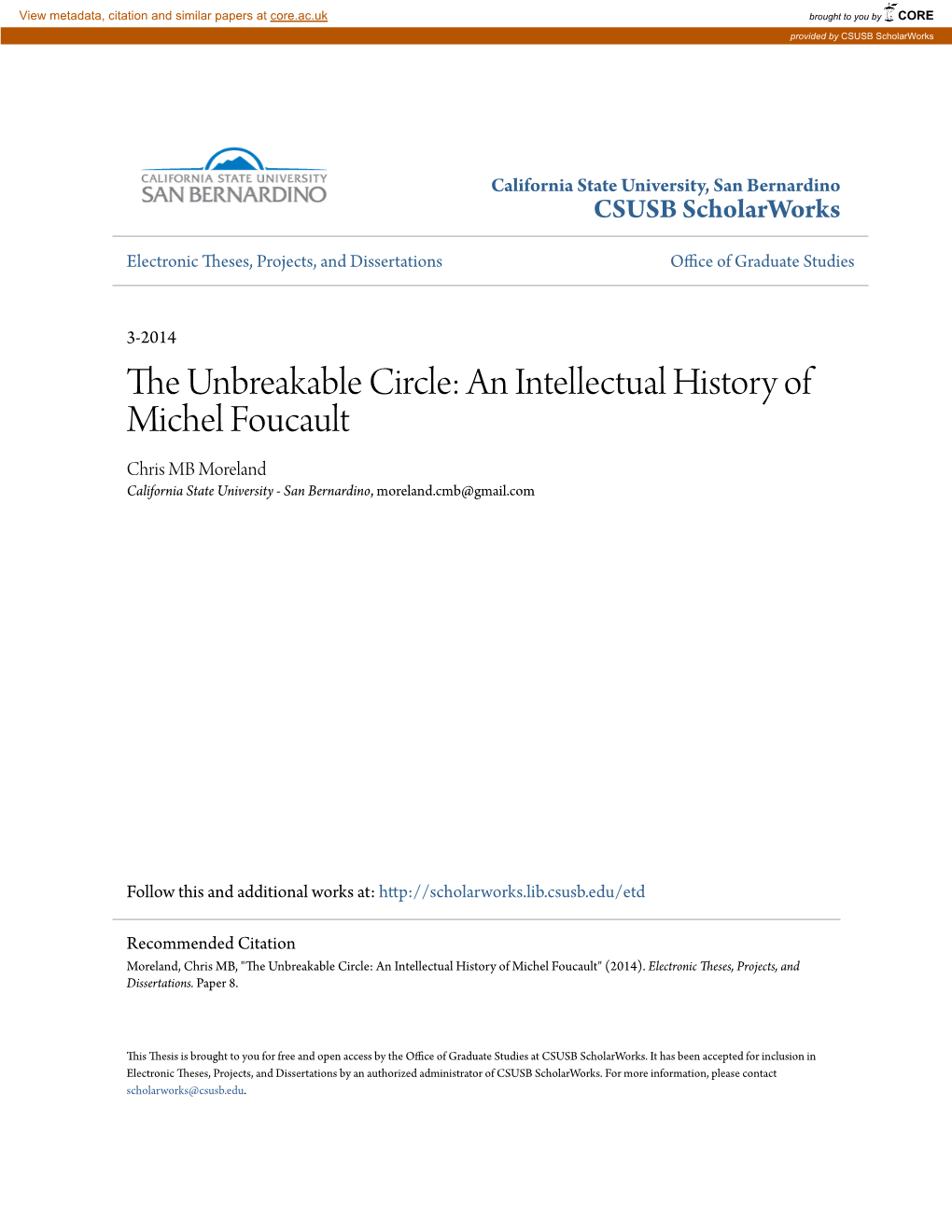 The Unbreakable Circle: an Intellectual History of Michel Foucault