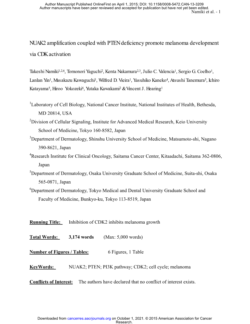 NUAK2 Amplification Coupled with PTEN Deficiency Promote Melanoma Development Via CDK Activation