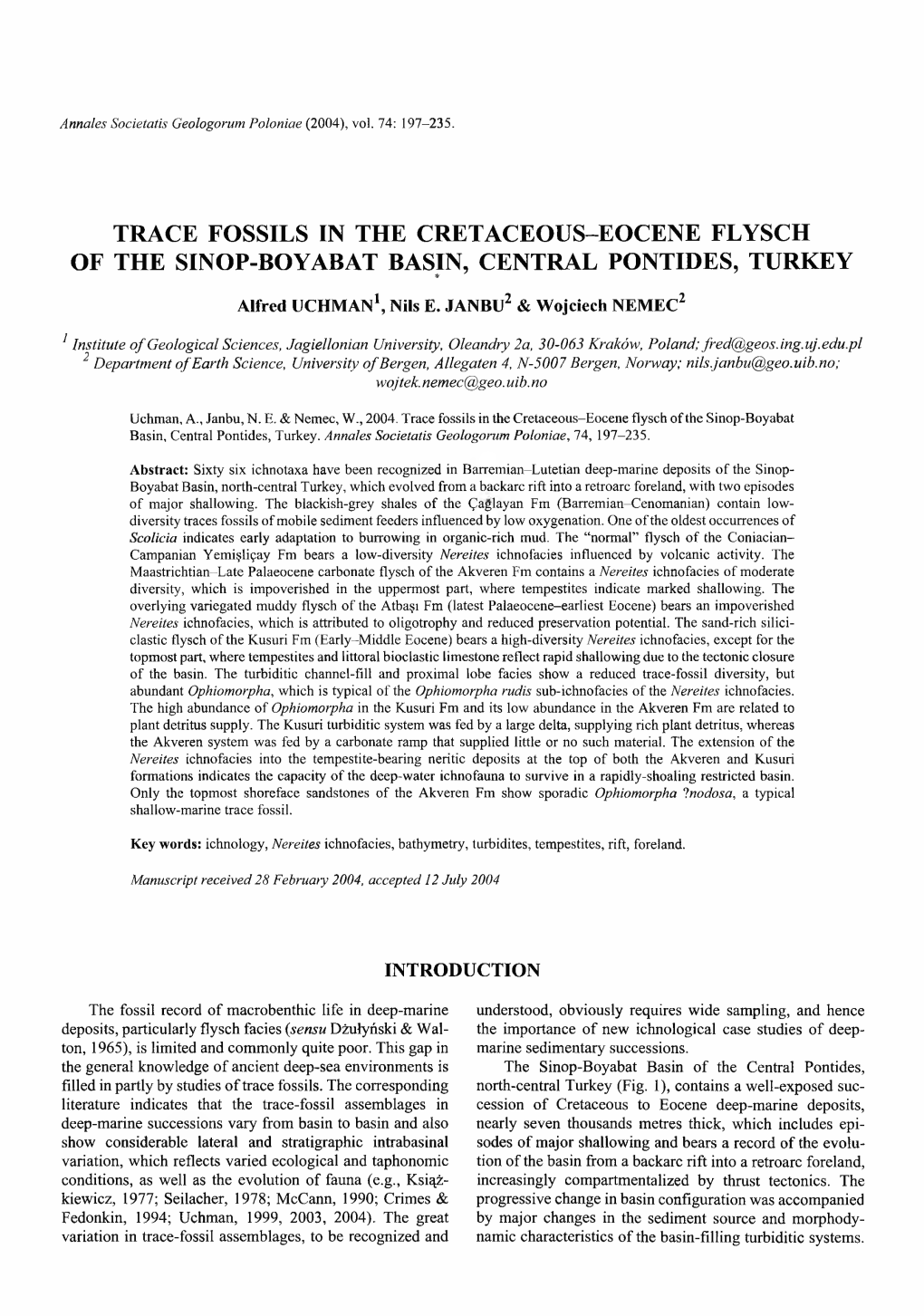 Trace Fossils in the Cretaceous-Eocene Flysch of the Sinop-Boyabat Basin, Central Pontides, Turkey