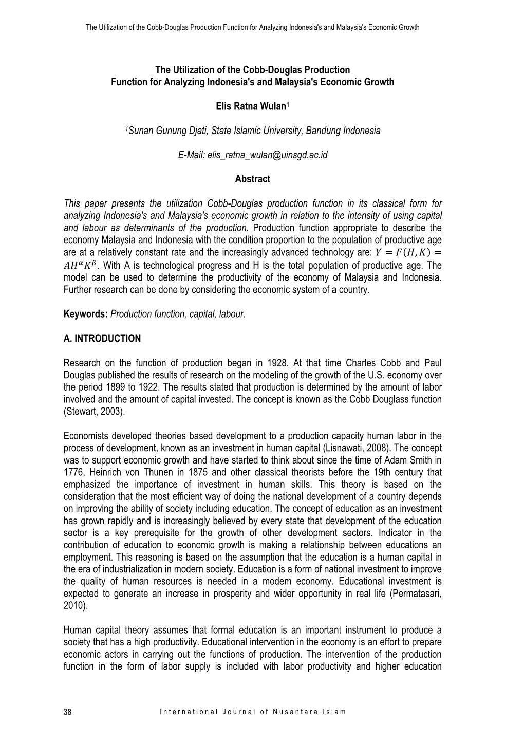 The Utilization of the Cobb-Douglas Production Function for Analyzing Indonesia's and Malaysia's Economic Growth