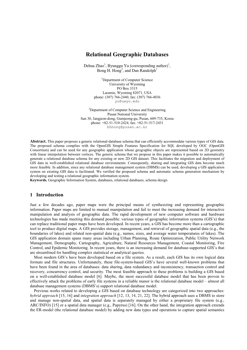 Relational Geographic Databases