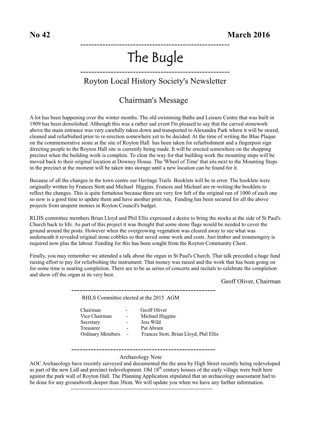 The Bugle ------Royton Local History Society's Newsletter