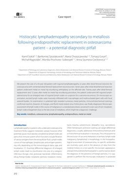 Histiocytic Lymphadenopathy Secondary to Metallosis Following Endoprosthetic Replacement in Osteosarcoma Patient – a Potential Diagnostic Pitfall