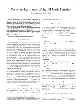 Collision Resistance of the JH Hash Function Jooyoung Lee and Deukjo Hong