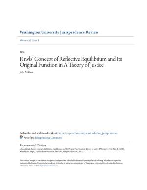 Rawls' Concept of Reflective Equilibrium and Its Original Function in a Theory of Justice