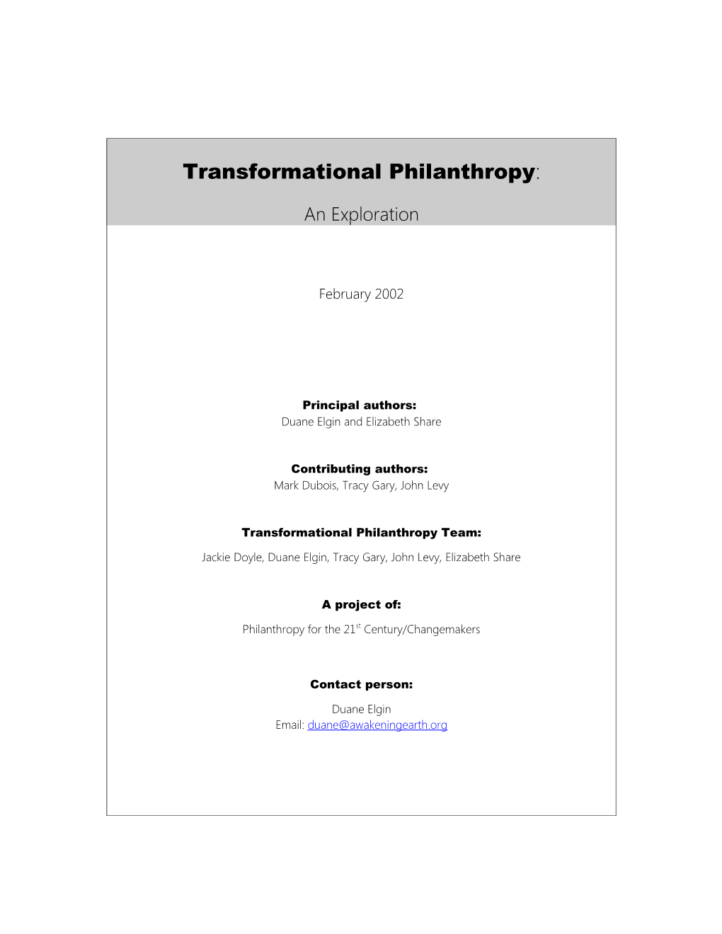 Transformational Philanthropy