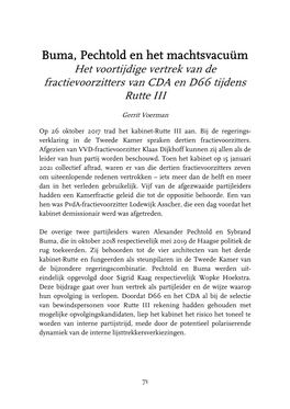 Buma, Pechtold En Het Machtsvacuüm Het Voortijdige Vertrek Van De Fractievoorzitters Van CDA En D66 Tijdens Rutte III