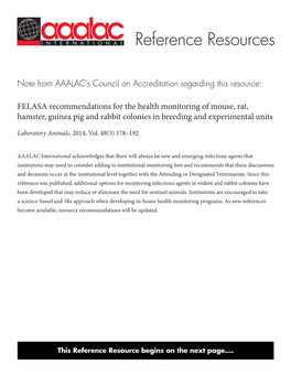 FELASA Recommendations for the Health Monitoring of Mouse, Rat, Hamster, Guinea Pig and Rabbit Colonies in Breeding and Experimental Units