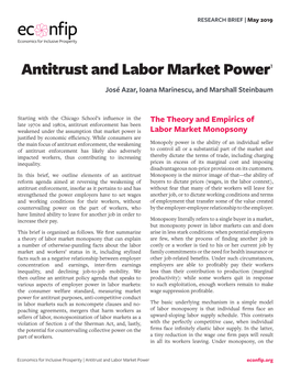 Antitrust and Labor Market Power1 José Azar, Ioana Marinescu, and Marshall Steinbaum