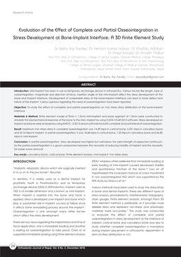 Evaluation of the Effect of Complete and Partial Osseointegration in Stress Development at Bone-Implant Interface: a 3D Finite Element Study