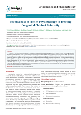 Effectiveness of French Physiotherapy in Treating Congenital Clubfoot Deformity