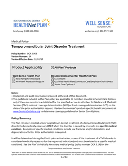 Temporomandibular Joint Disorder Treatment Product Applicability