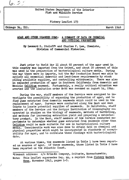 United States Department of the Interior Fish and Wildlife Service Fishery Leaflet 173 Chicago 54, Ill. March 1946 AGAR and OTHE