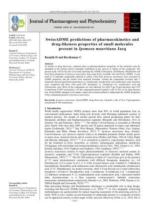 Swissadme Predictions of Pharmacokinetics and Drug