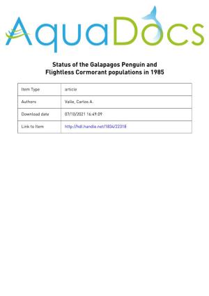 Status of the Galapagos Penguin and Flightless Cormorant Populations in 1985