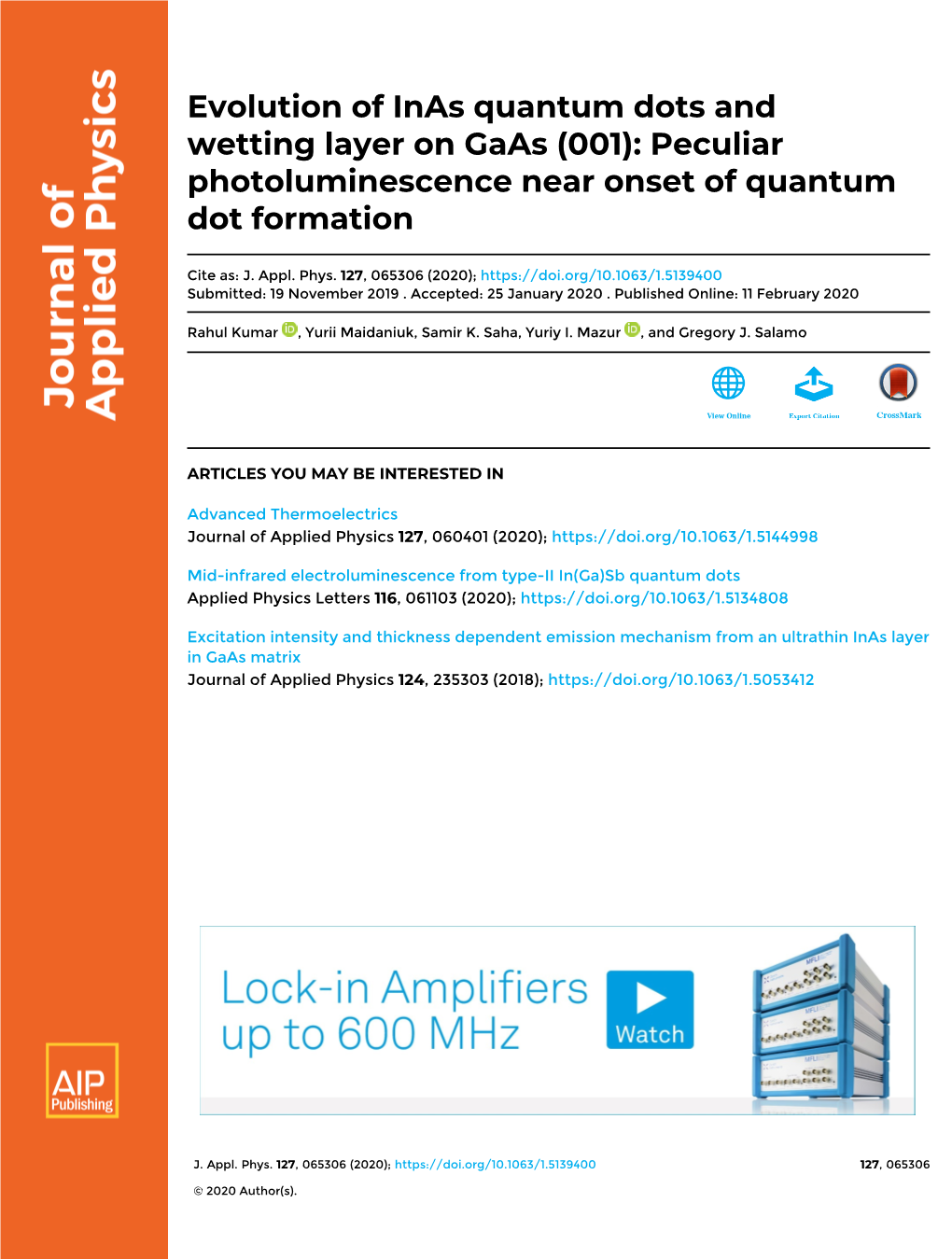 Evolution of Inas Quantum Dots and Wetting Layer on Gaas (001): Peculiar Photoluminescence Near Onset of Quantum Dot Formation