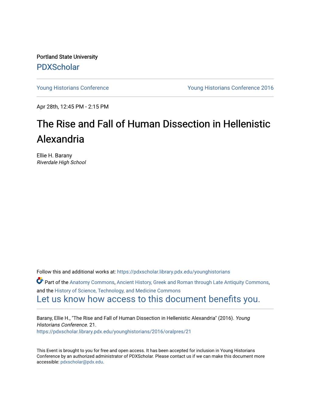 The Rise and Fall of Human Dissection in Hellenistic Alexandria