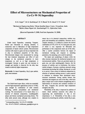 Effect of Microsctucture on Mechanical Properties of Co-Cr-W-Ni Superalloy
