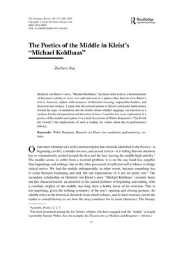 The Poetics of the Middle in Kleist's “Michael Kohlhaas”