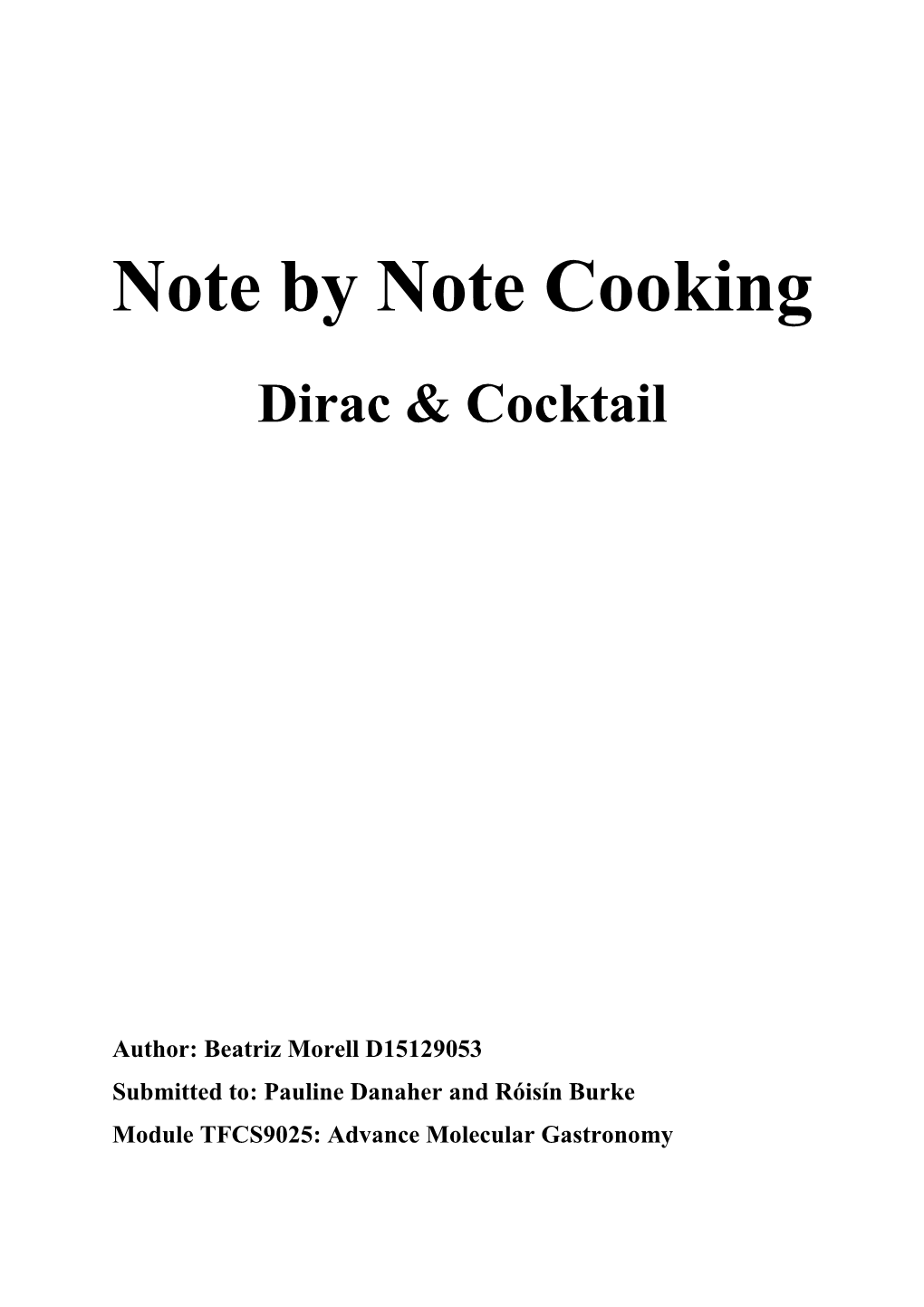 Note by Note Cooking Dirac & Cocktail