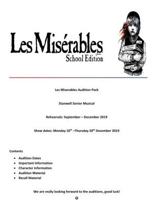 Les Miserables Audition Pack Stanwell Senior Musical Rehearsals