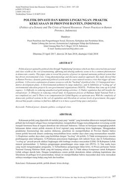 Politik Dinasti Dan Krisis Lingkungan: Praktik Kekuasaan Di Provinsi