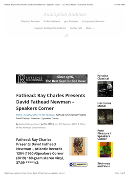 Ray Charles Presents David Fathead Newman - Speakers Corner – Jazz Music Review – Audiophile Audition 17.07.19, 09�55
