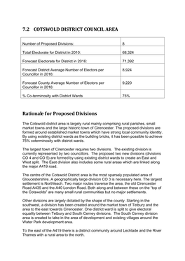 7.2 COTSWOLD DISTRICT COUNCIL AREA Rationale for Proposed