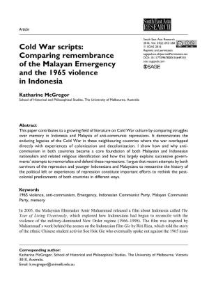 Cold War Scripts: Comparing Remembrance of the Malayan Emergency and the 1965 Violence in Indonesia