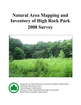 Natural Area Mapping and Inventory of High Rock Park 2008 Survey
