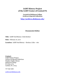Transcription of LGBT Oral History 060: Colin Kreitzer