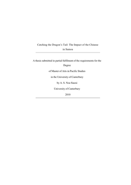 The Impact of the Chinese in Samoa a Thesis Submitted In