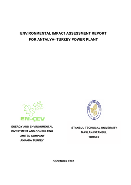 Environmental Impact Assessment Report for Antalya- Turkey Power Plant
