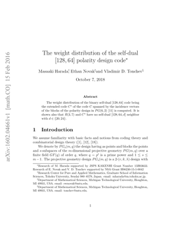 The Weight Distribution of the Self-Dual $[128, 64] $ Polarity Design Code