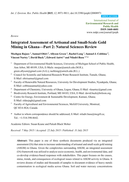 Integrated Assessment of Artisanal and Small-Scale Gold Mining in Ghana—Part 2: Natural Sciences Review