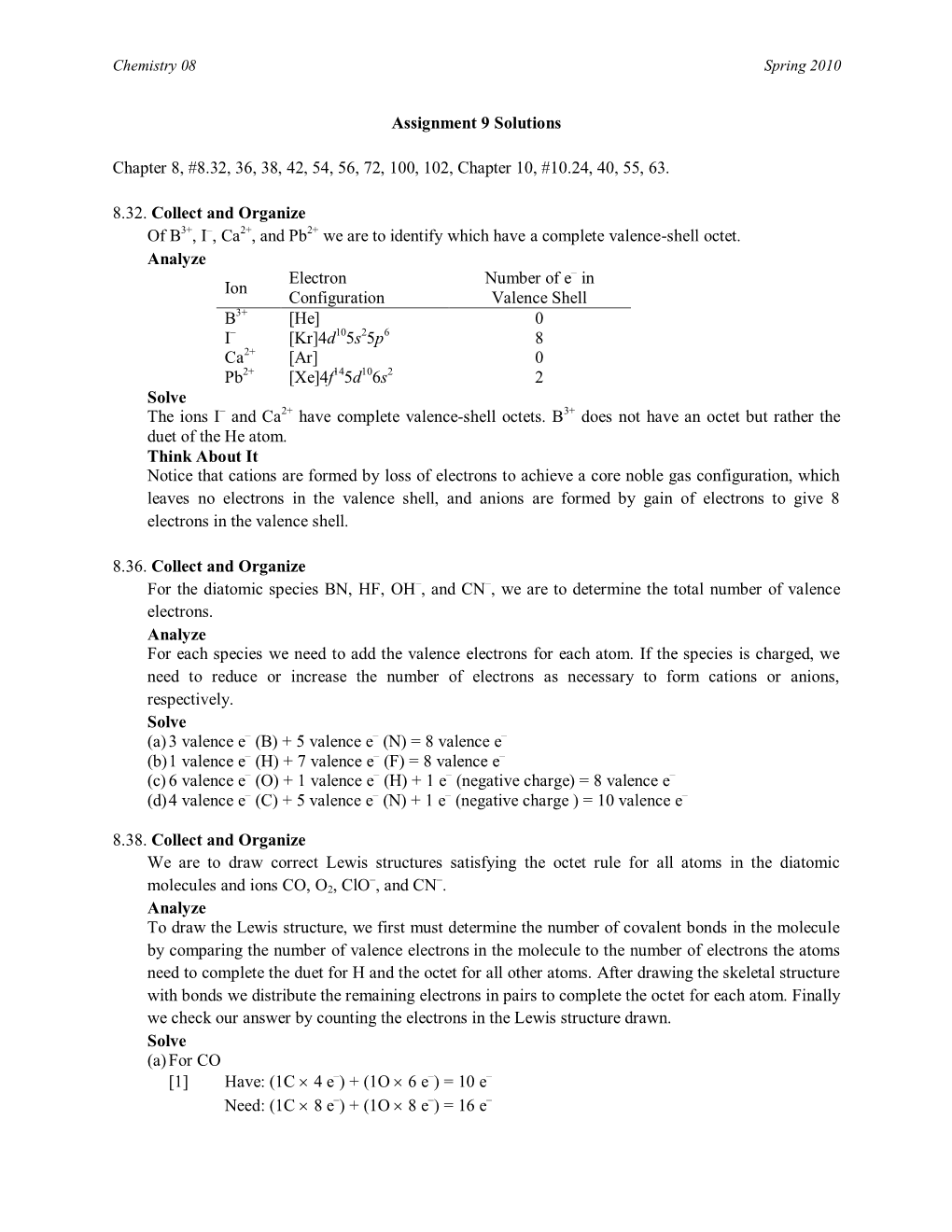 Assignment 9 Solutions Chapter 8, #8.32, 36, 38, 42, 54, 56, 72, 100