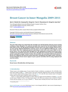 Breast Cancer in Inner Mongolia 2009-2011
