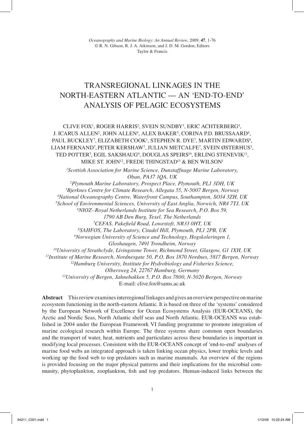 Transregional Linkages in the North-Eastern Atlantic — an ‘End-To-End’ Analysis of Pelagic Ecosystems