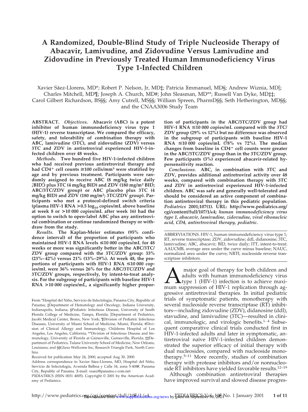 A Randomized, Double-Blind Study of Triple Nucleoside Therapy Of