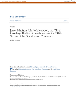 James Madison, John Witherspoon, and Oliver Cowdery: the Irsf T Amendment and the 134Th Section of the Doctrine and Covenants Rodney K