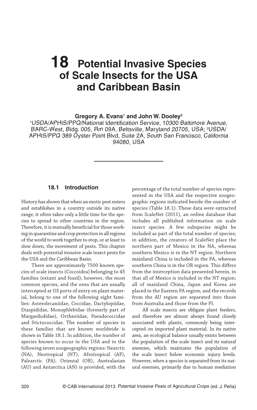 18 Potential Invasive Species of Scale Insects for the USA and Caribbean Basin