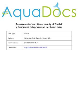 Assessment of Nutritional Quality of Shidal A