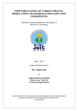 Implementation of Various Digital Modulation Techniques Using Low Cost Components