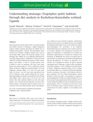 Understanding Sitatunga (Tragelaphus Spekii) Habitats Through Diet Analysis in Rushebeya-Kanyabaha Wetland, Uganda