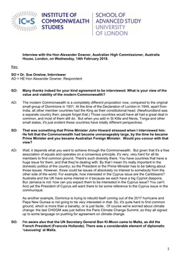 Interview with the Hon Alexander Downer, Australian High Commissioner, Australia House, London, on Wednesday, 14Th February 2018