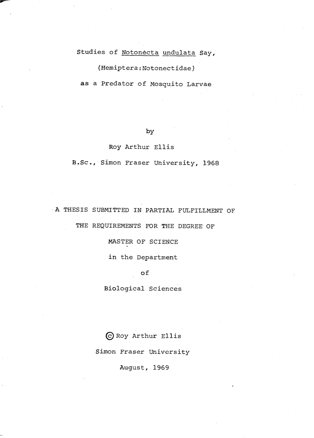 Studies of Notonecta Undulata Say, (Hemiptera: Notonectidae) As a Predator of Mosquito Larvae.