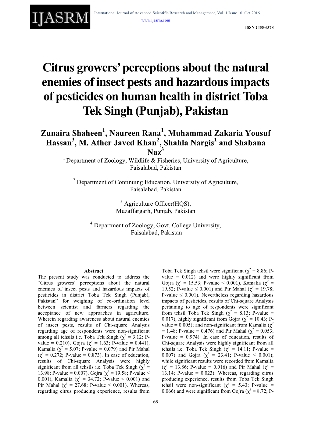 Citrus Growers' Perceptions About the Natural Enemies of Insect